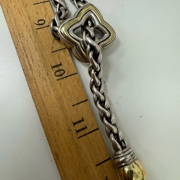 David Yurman Two-Tone Quatrefoil Lariat Adjustable Wheat Chain Necklace